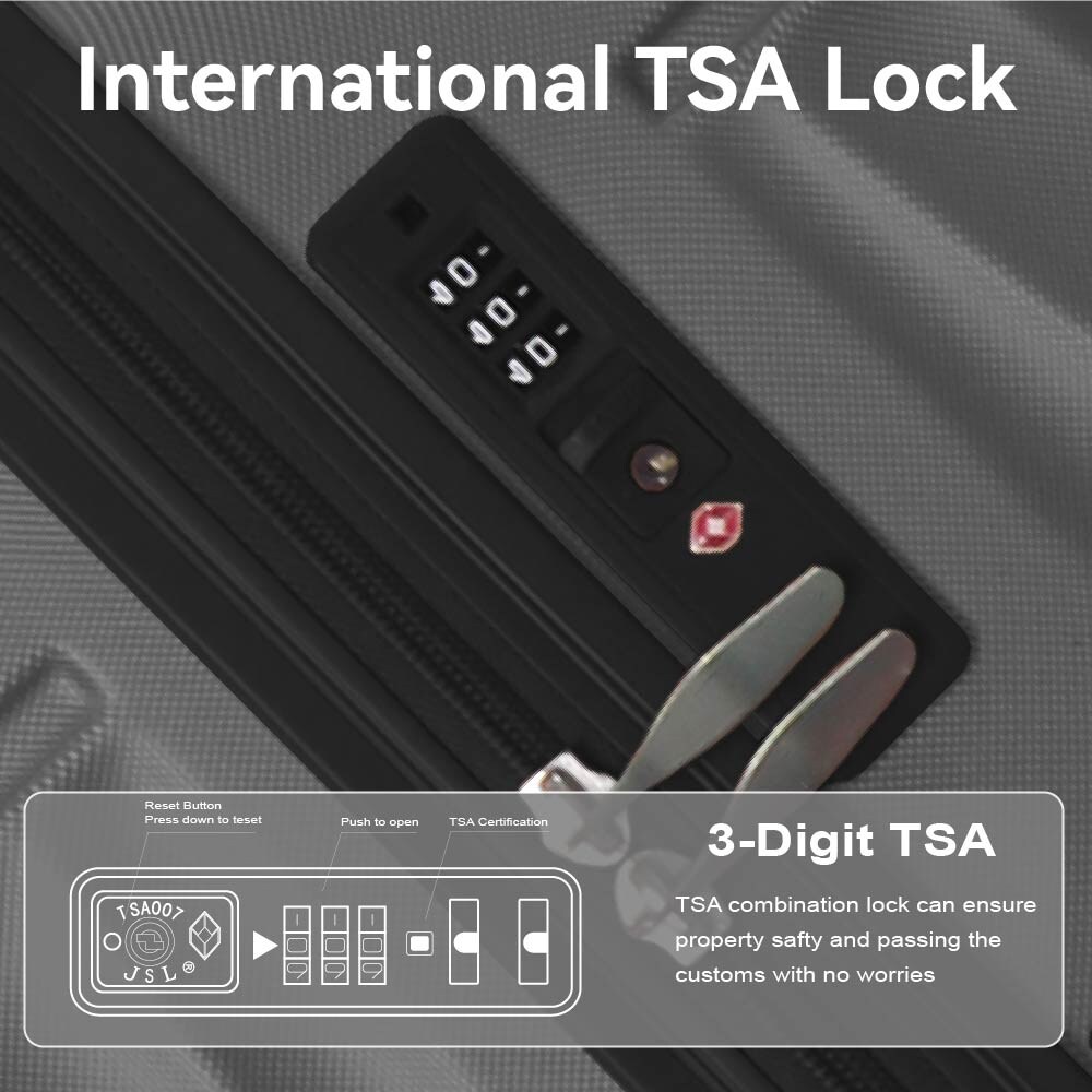 Luggage Sets ABS Hardshell 3pcs Luggage, Lightweight Durable Suitcase Sets Spinner Wheels Suitcase With TSA Lock 20''24''28'' Available(Grey Ash)_voghion.com